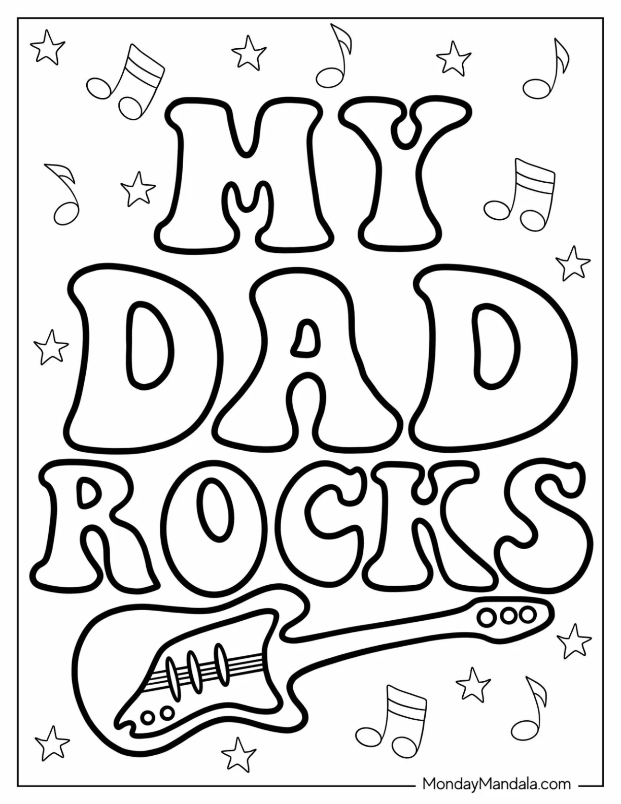 Father's Day Coloring Page Of My Dad Rocks Text With Electric Guitar coloring page