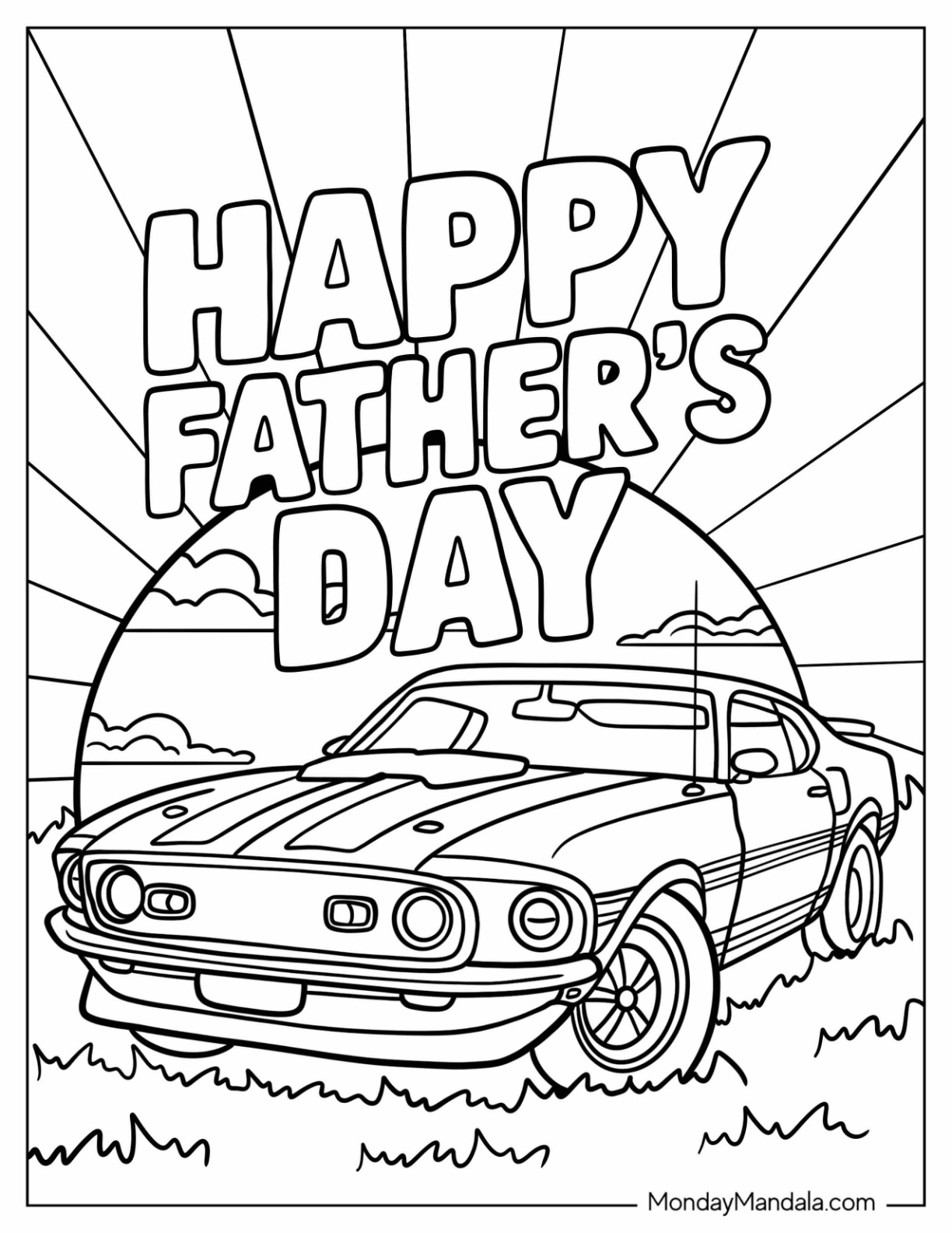 Father's Day Coloring Page Of Words Above A Car coloring page