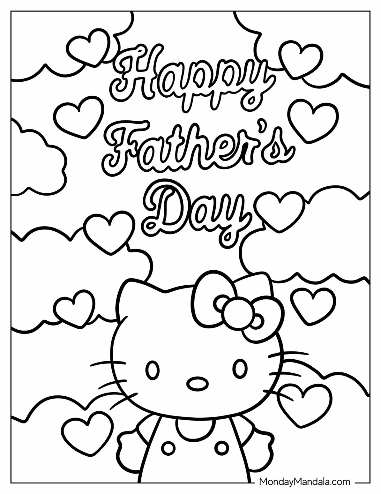 Hello Kitty With Happy Father's Day Coloring Page Of Script In The Sky For Kids coloring page