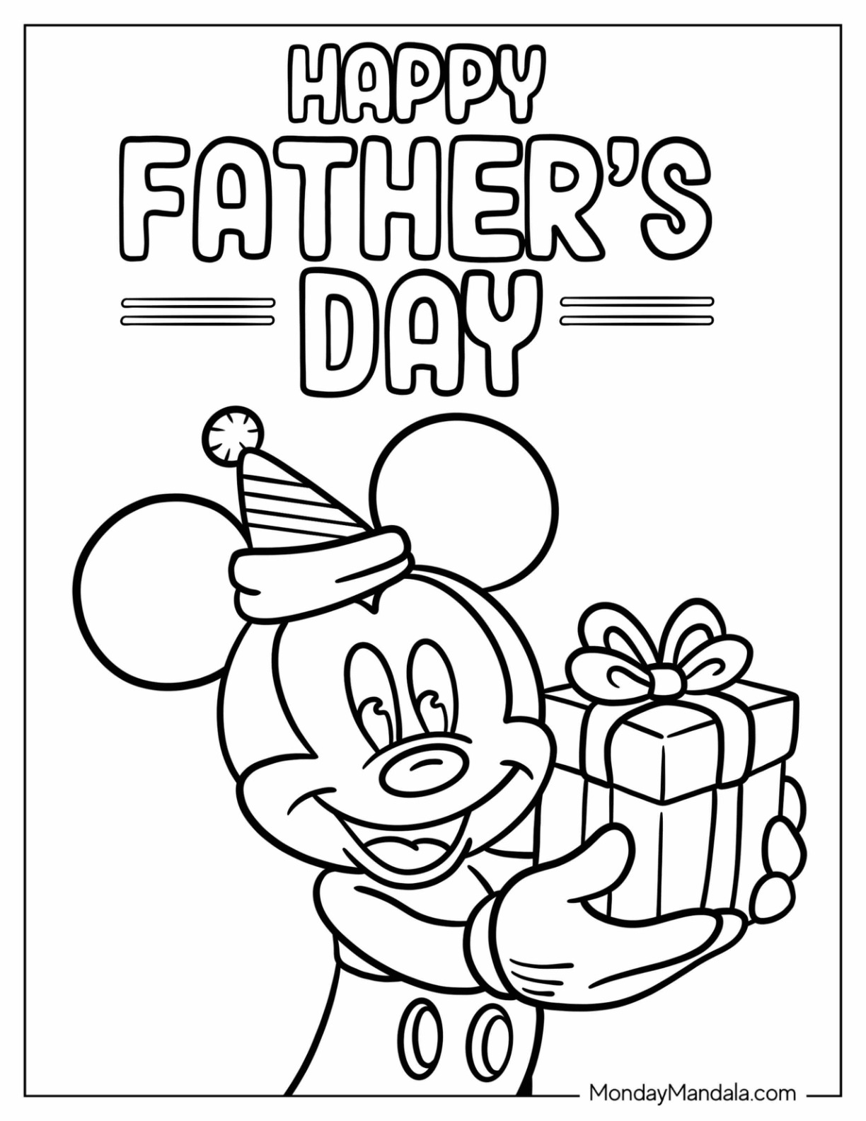 Mickey Mouse Holding A Present For Father's Day Coloring Page coloring page