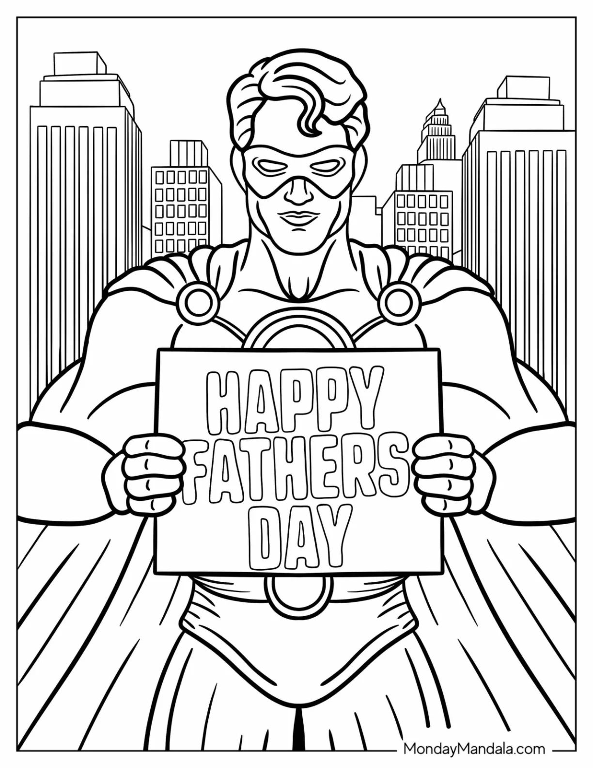 Mighty Superman With A Happy Father's Day Coloring Page Of Sign coloring page — printable line art