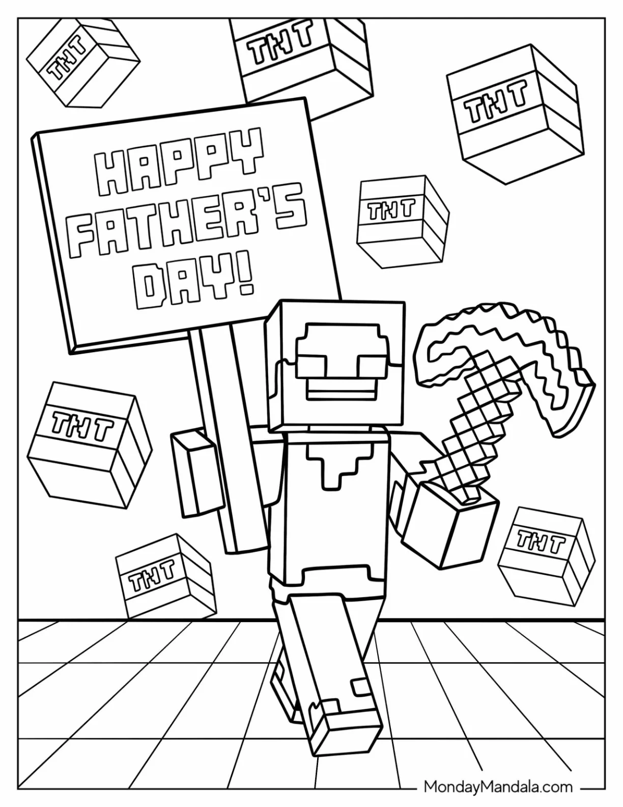 Minecraft Steve Running With Happy Father's Day Coloring Page Of Sign coloring page