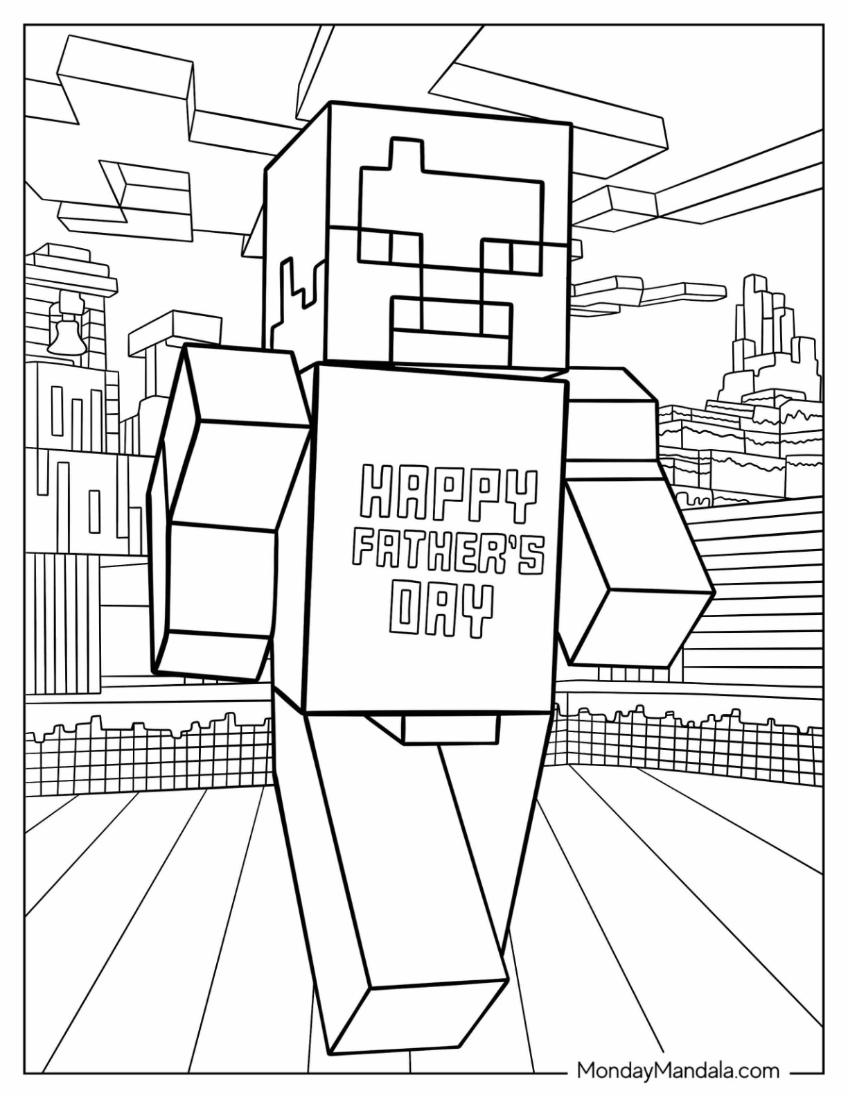 Minecraft Steve With Happy Father's Day Coloring Page coloring page