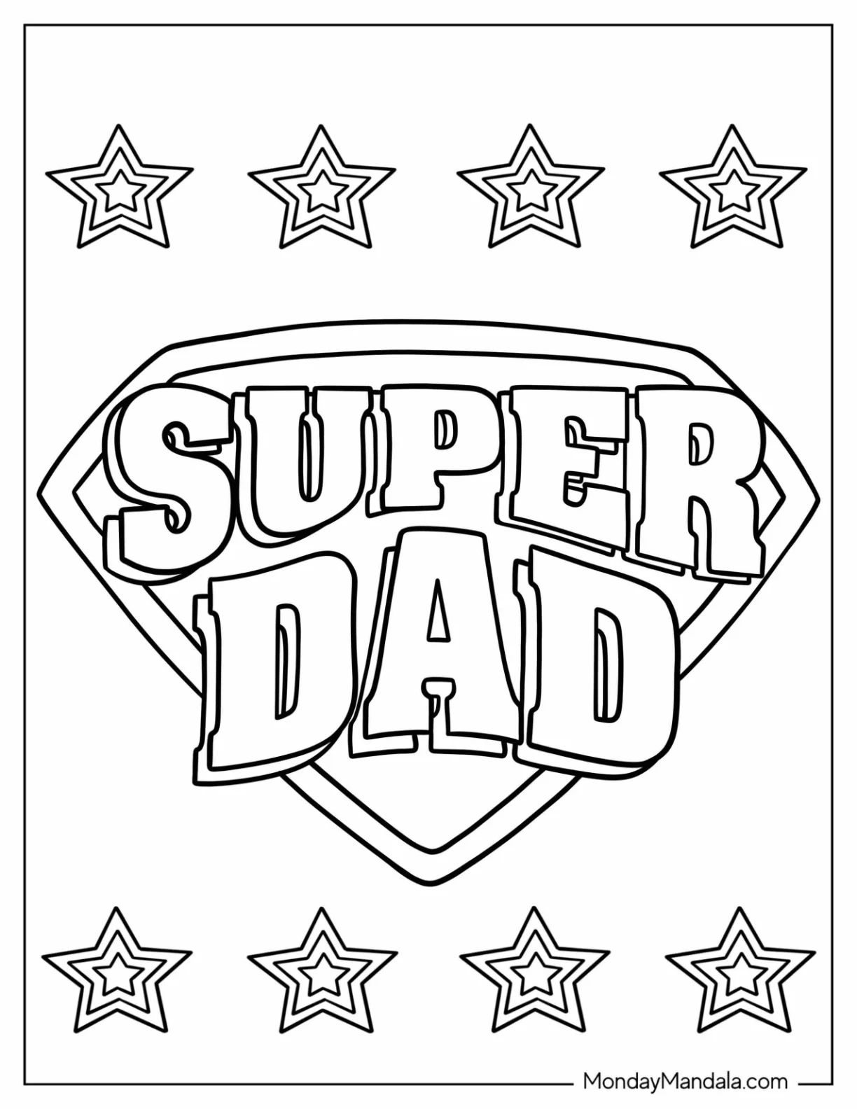 Super Dad In Shield Symbol Coloring Page For Kids coloring page — printable line art