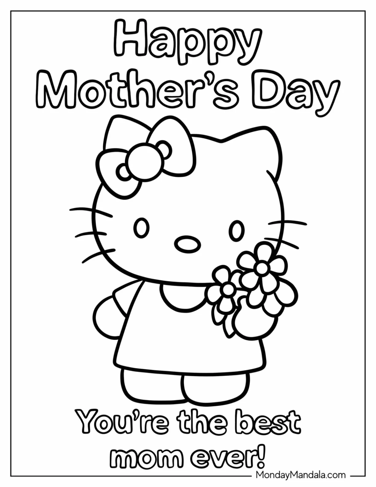 Cute Hello Kitty With Mother's Day Coloring Page Of Greeting For Kids coloring page — printable line art