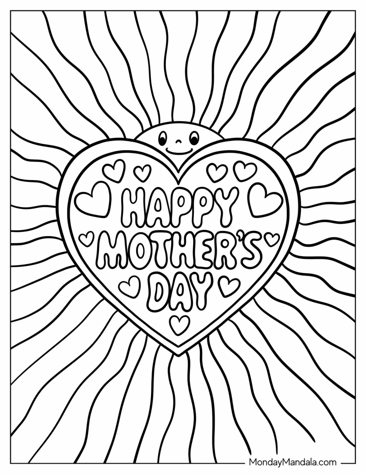 Hippie Mother's Day Coloring Page Words Inside A Love Heart coloring page