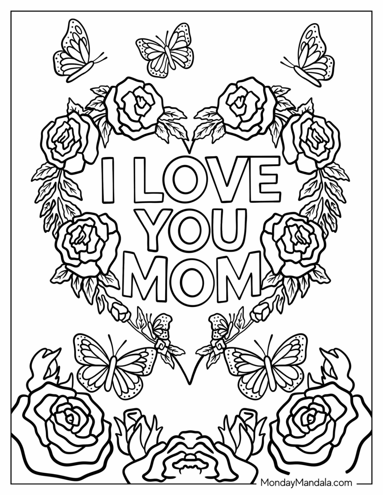 I Love You Mother's Day Coloring Page Inside A Rose Wreath coloring page