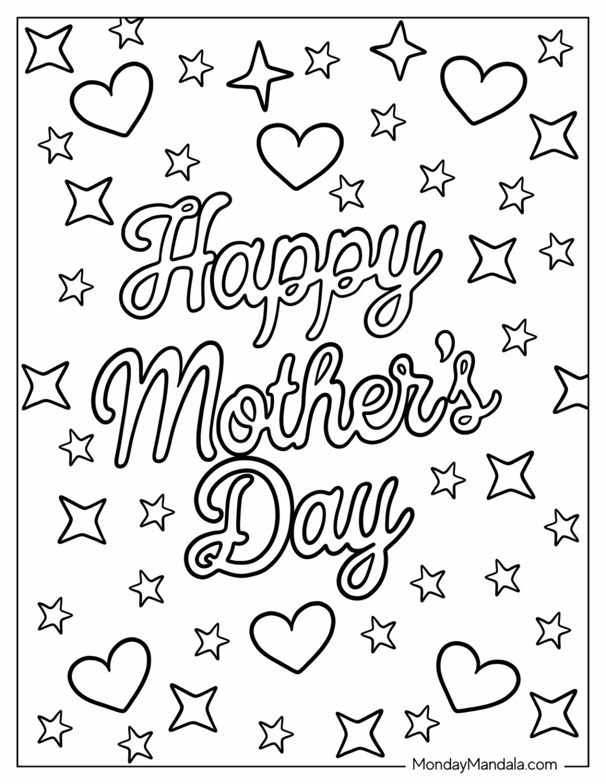 Starry Happy Mother's Day Coloring Page Of Greeting coloring page