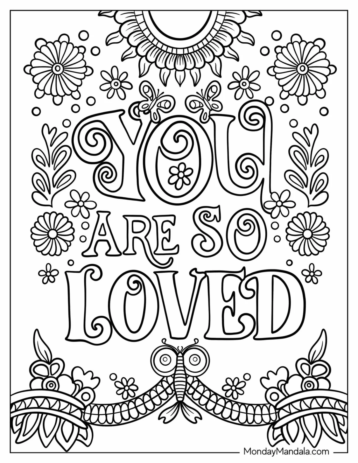 You Are So Loved Words For Mother's Day Coloring Page coloring page
