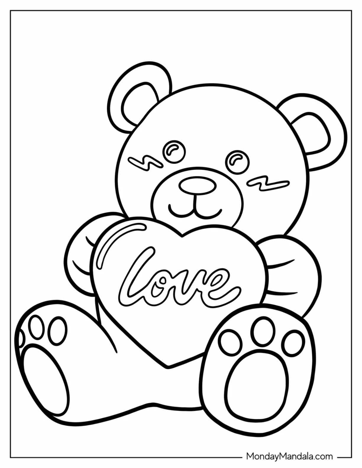 Bear With Love Heart Valentine's Day Coloring Page coloring page