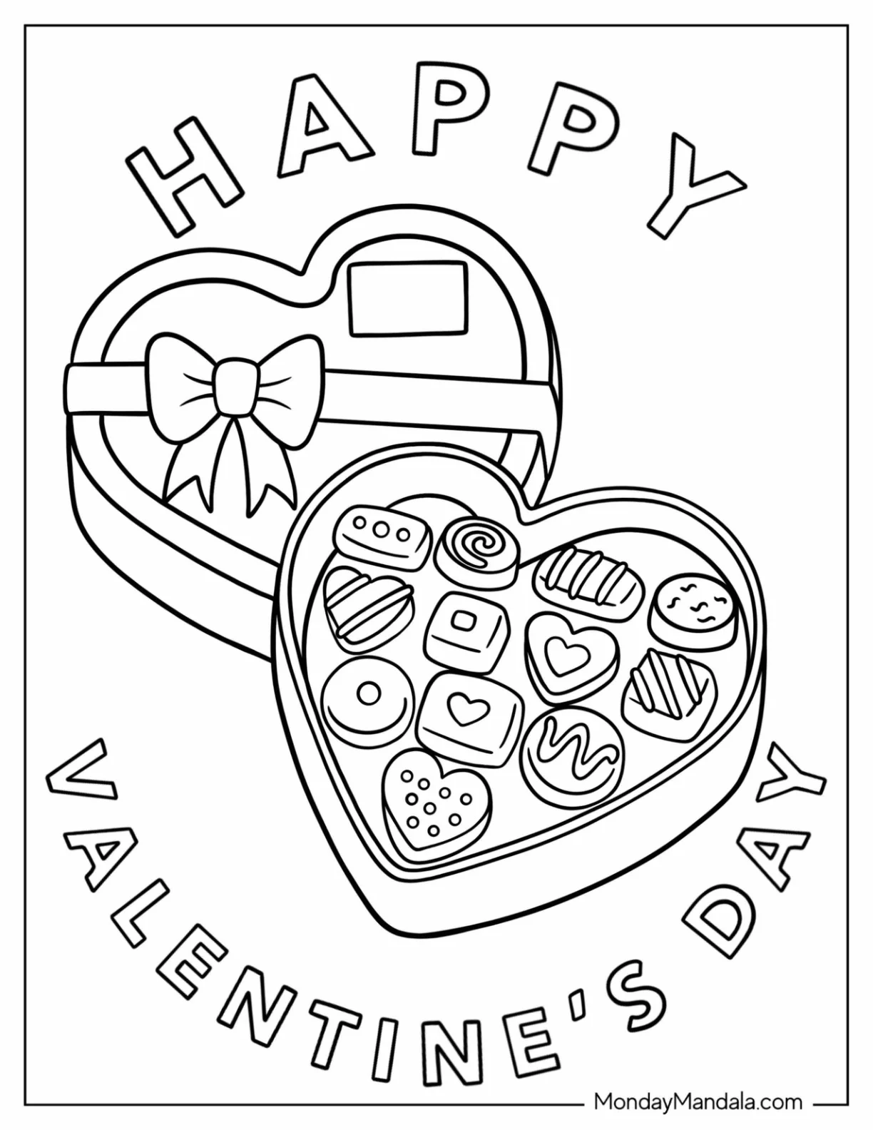 Box Of Chocolates Happy Valentine's Day Coloring Page coloring page