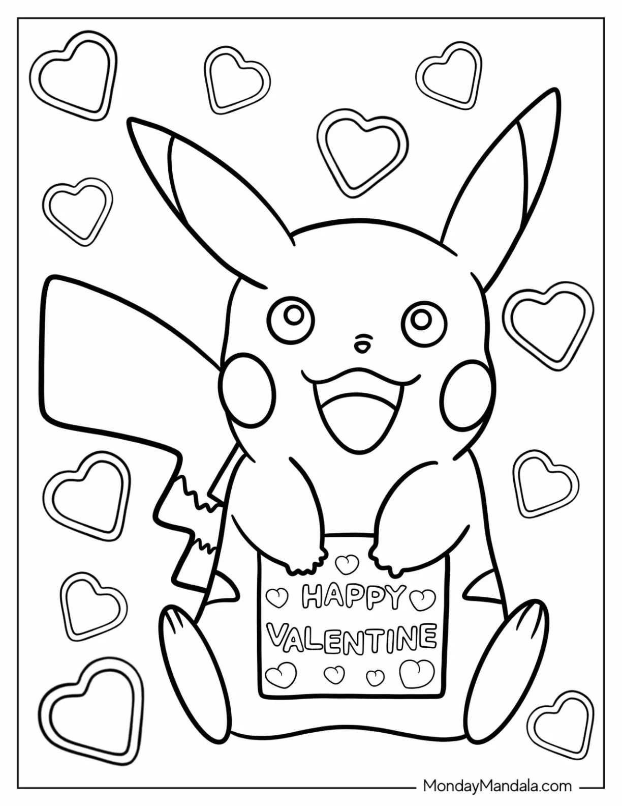 Excited Pikachu Holding A Love Letter Coloring Sheet coloring page