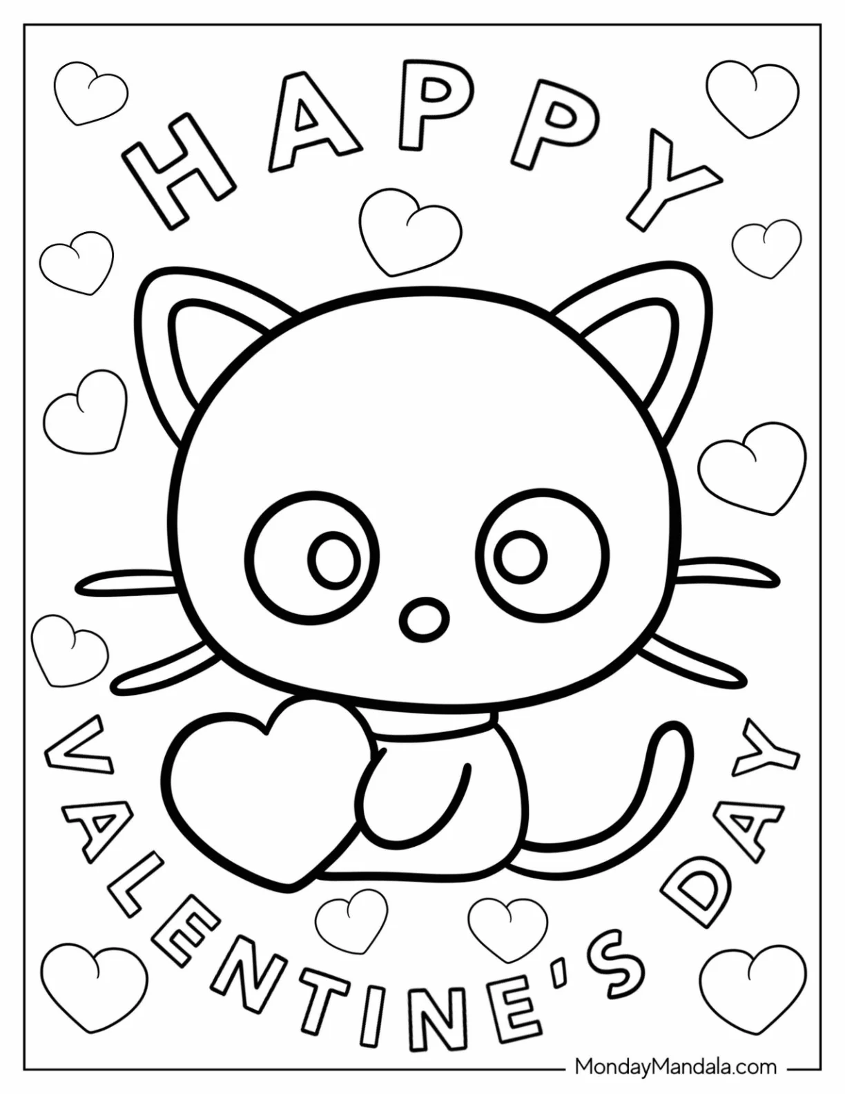 Happy Valentine s Day Words With Kawaii Cat Coloring Sheet coloring page