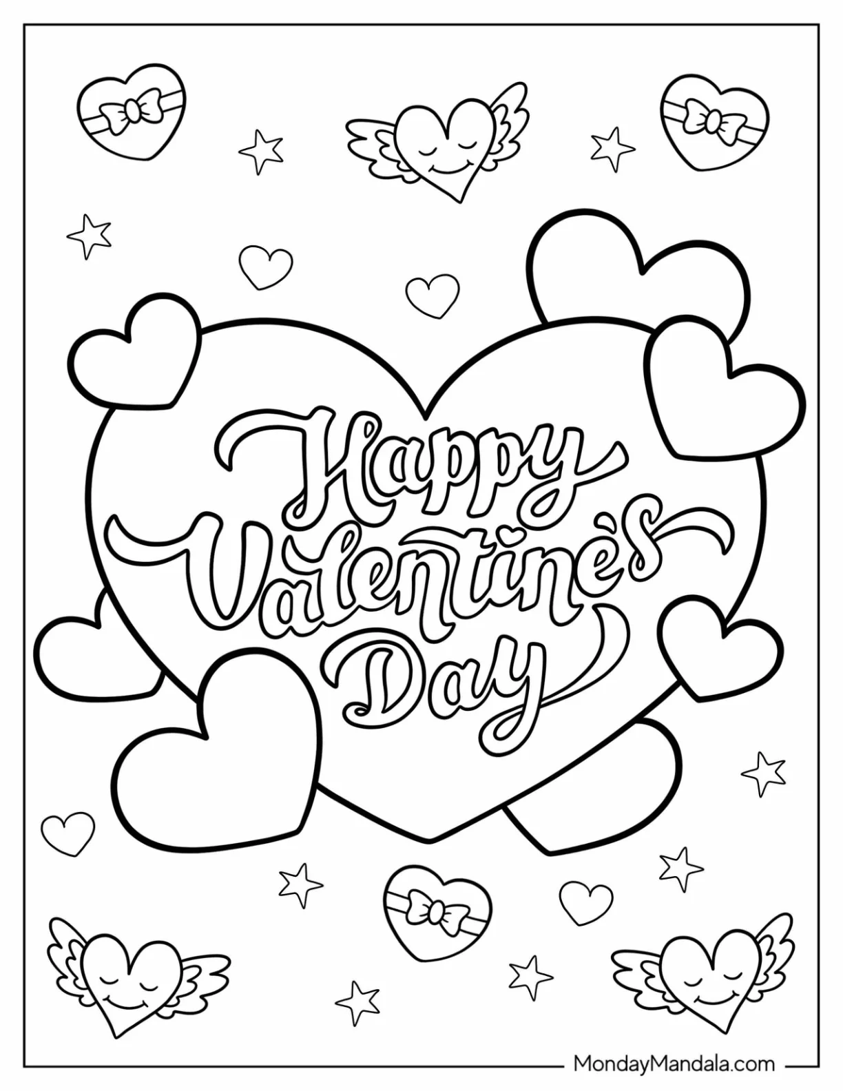 Happy Valentine's Day Coloring Page Greeting Inside Love Heart coloring page