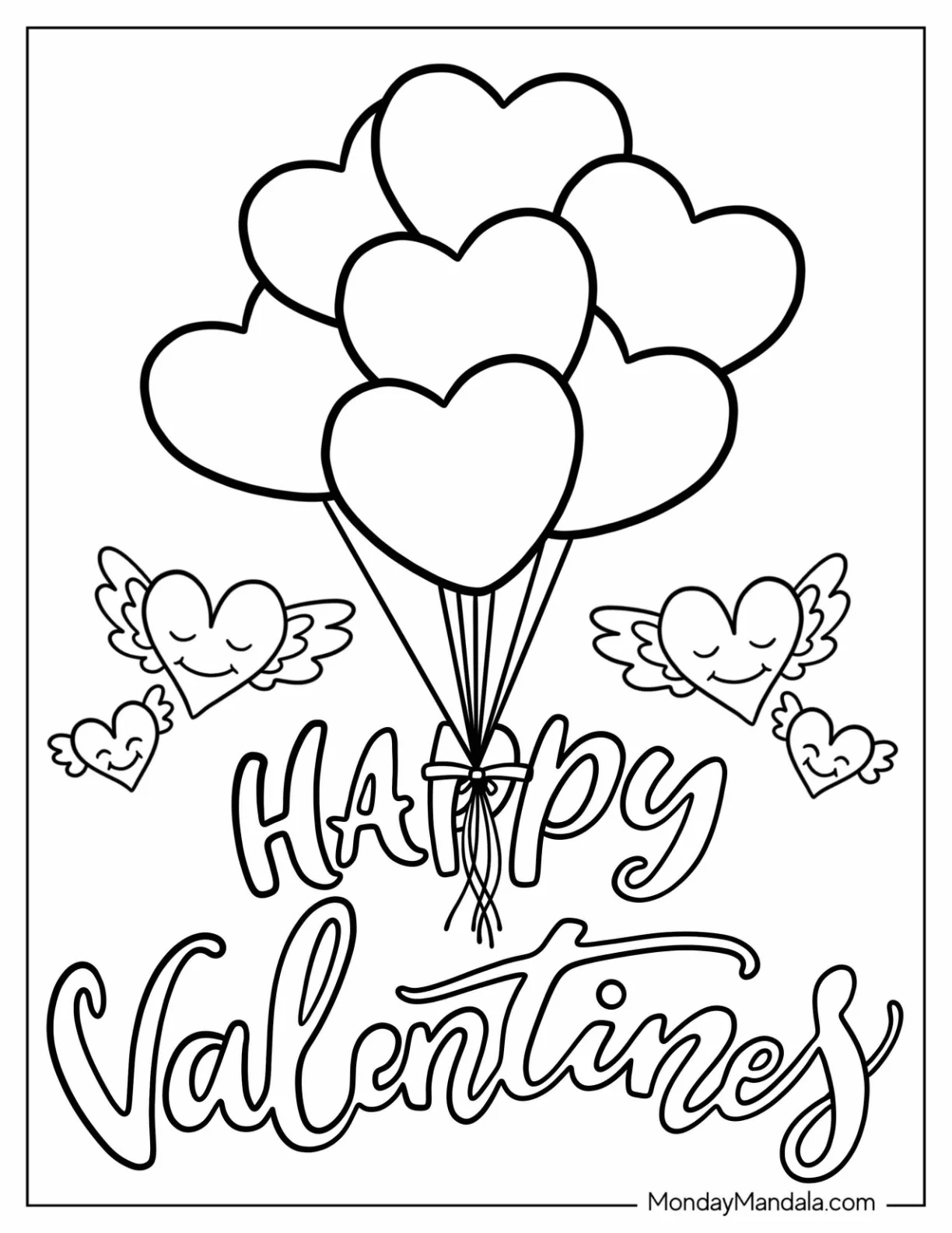 Heart Balloons Happy Valentine's Day Coloring Page coloring page