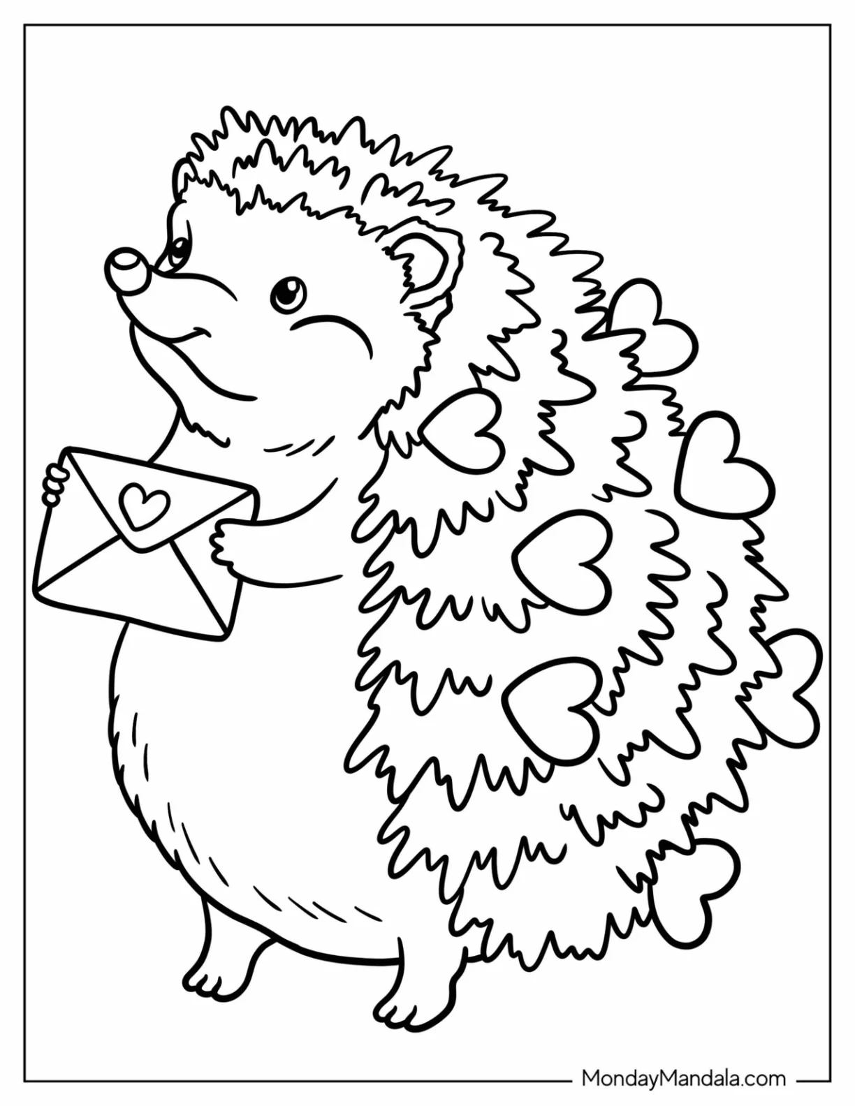 Hedgehog Holding Up A Love Letter Valentine s Day Coloring Sheet coloring page