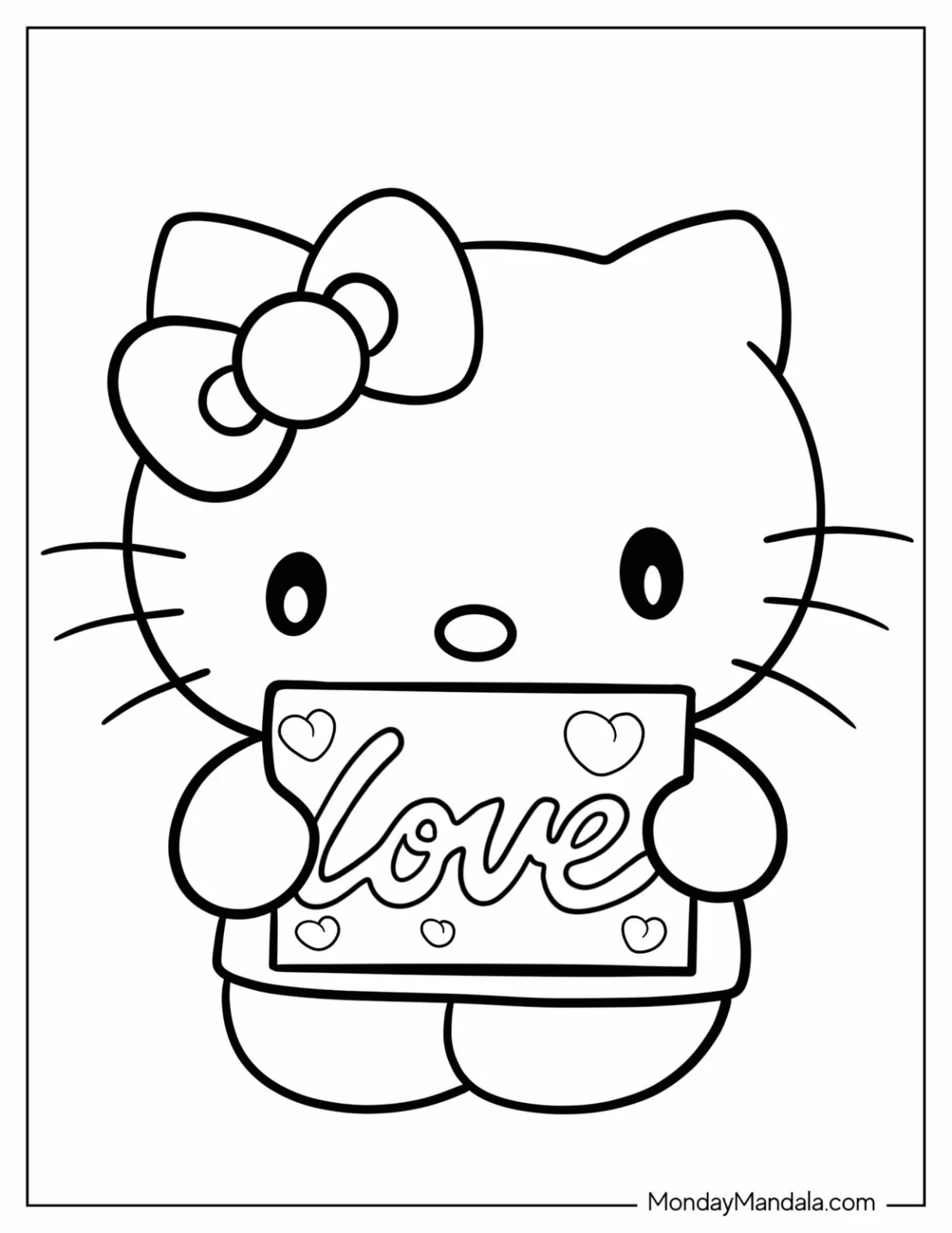 Hello Kitty With A Valentine s Day Card Coloring Page coloring page
