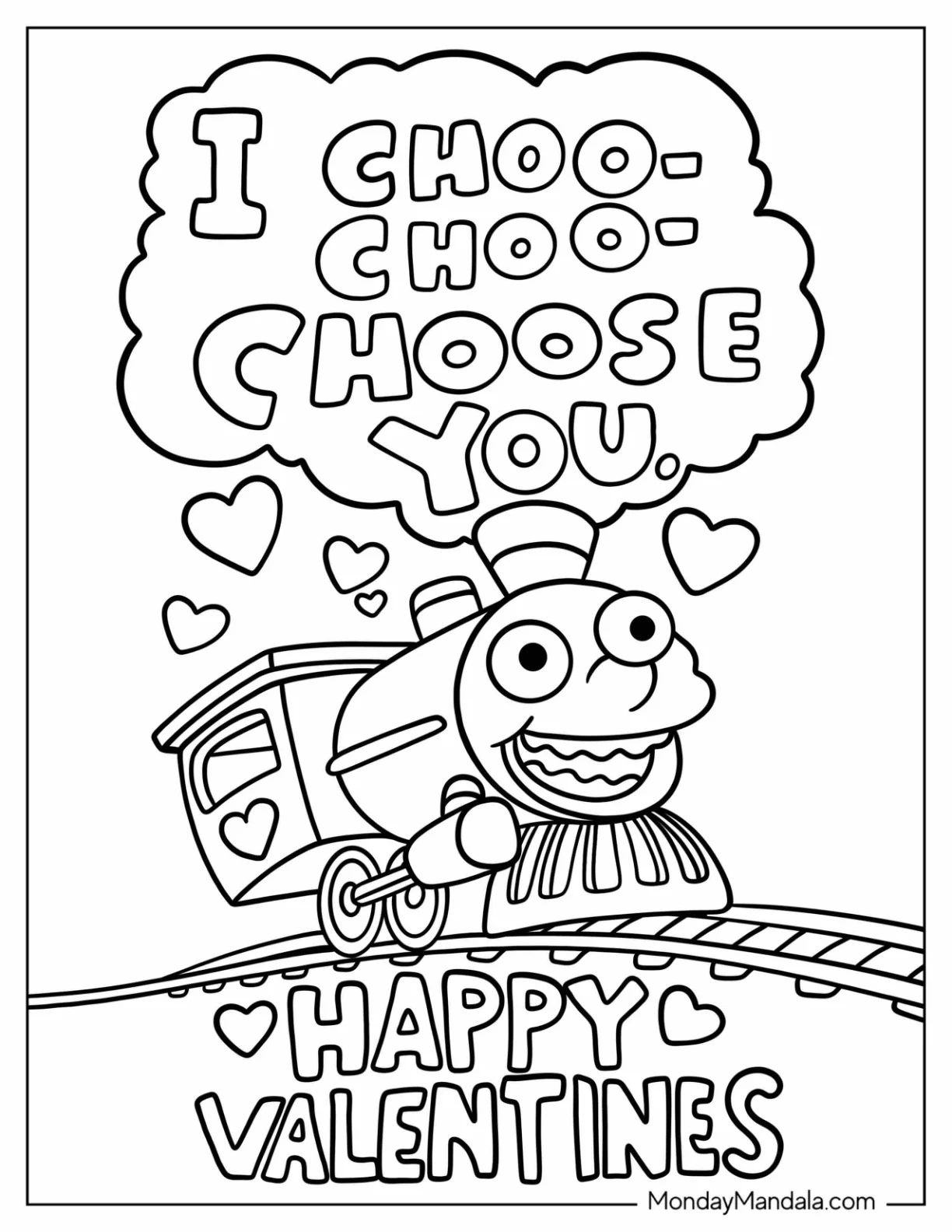 I Choo Choo Choose You Train Valentine's Day Coloring Page coloring page