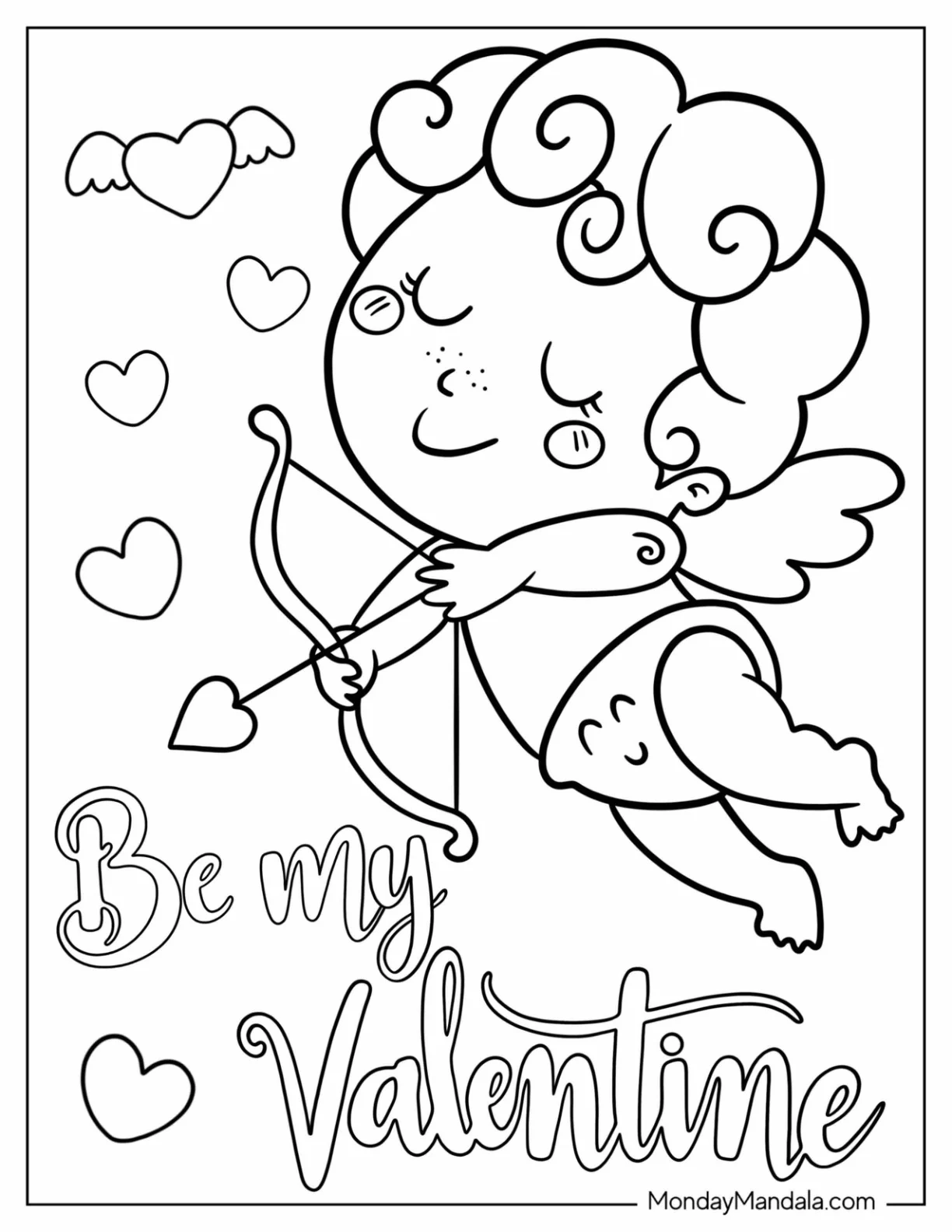 Kawaii Cupid Shooting Arrow Valentine's Day Coloring Page coloring page