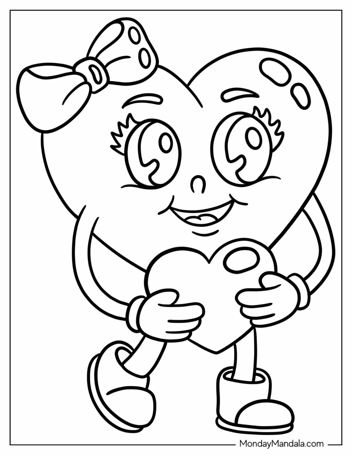 Simple Love Heart With Bow Coloring Page For Preschoolers coloring page