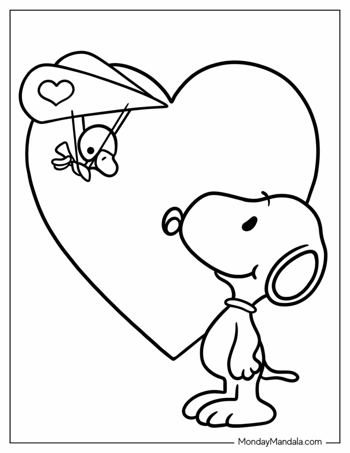 Snoopy Receiving Love Letter Valentine's Day Coloring PageFor Kids coloring page