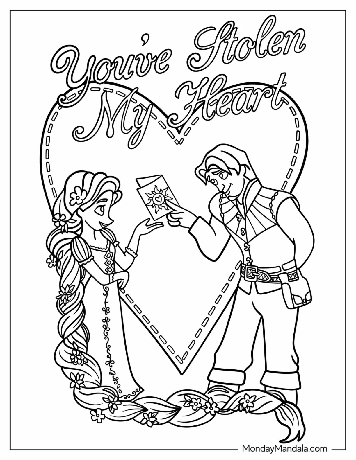 Tangled You ve Stolen My Heart Valentine's Day Coloring Page coloring page