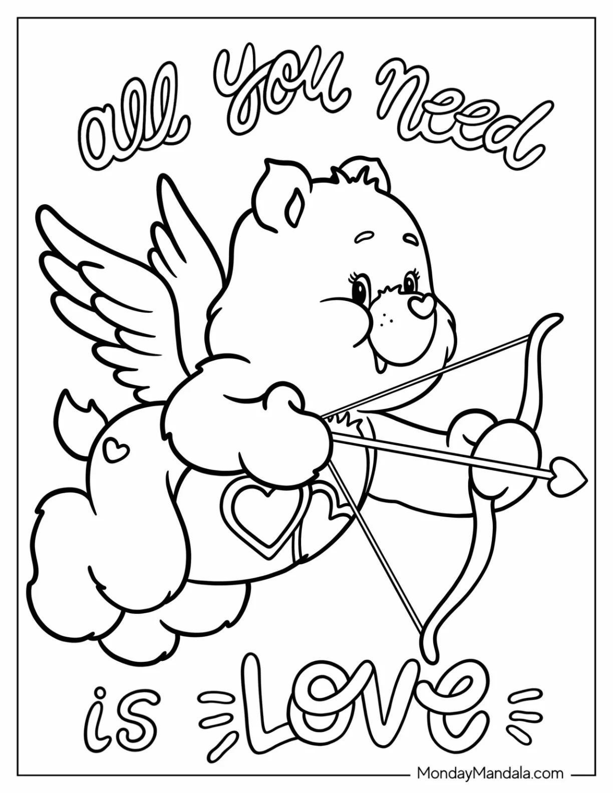 Valentine's Day Coloring Page All You Need Is Love Cupid Bear coloring page