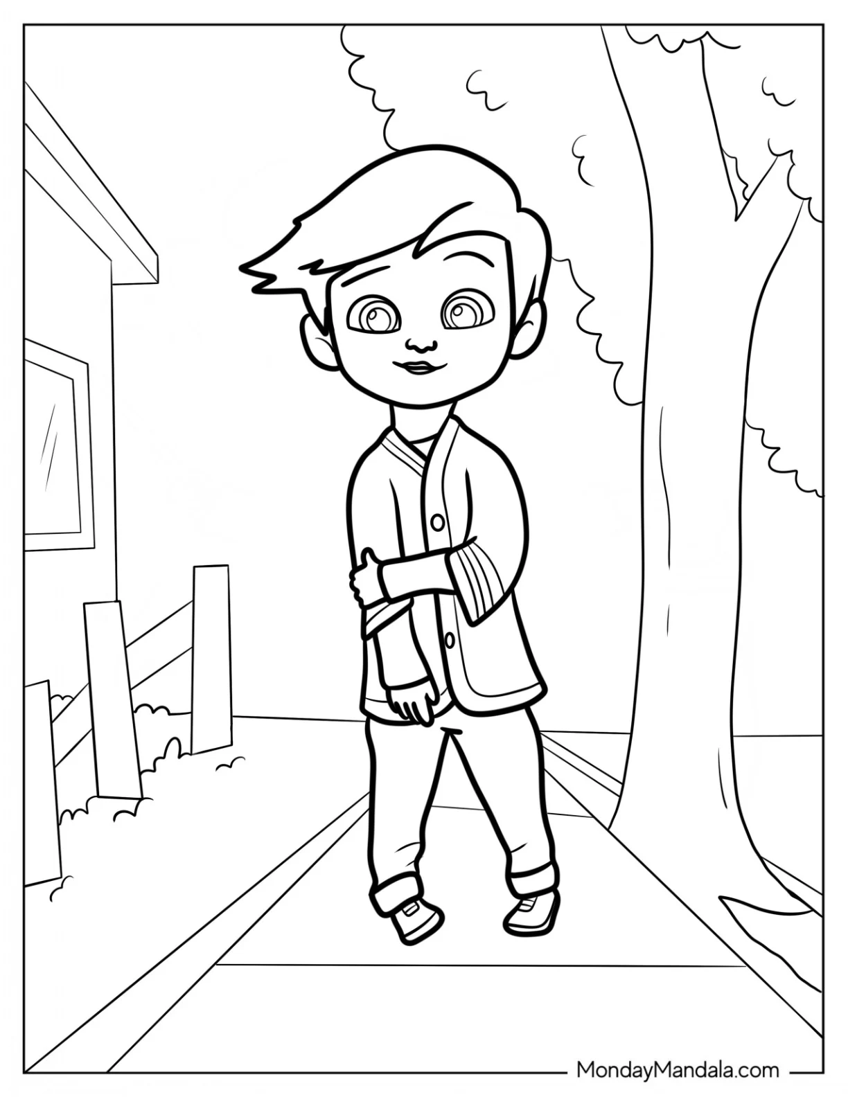 Boss Baby Coloring Page Of Cute Tim Templeton On The Sidewalk coloring page — printable line art