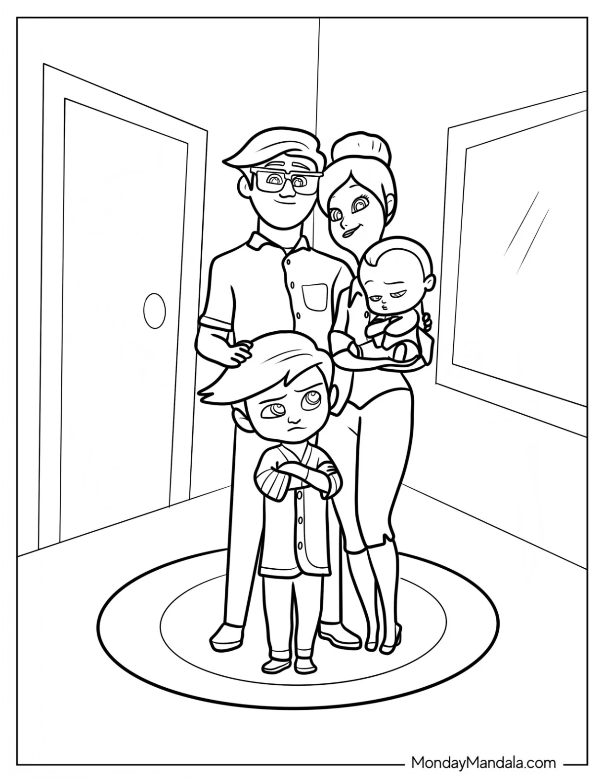 Boss Baby Coloring Page Of Tim And Ted With Their Parents coloring page