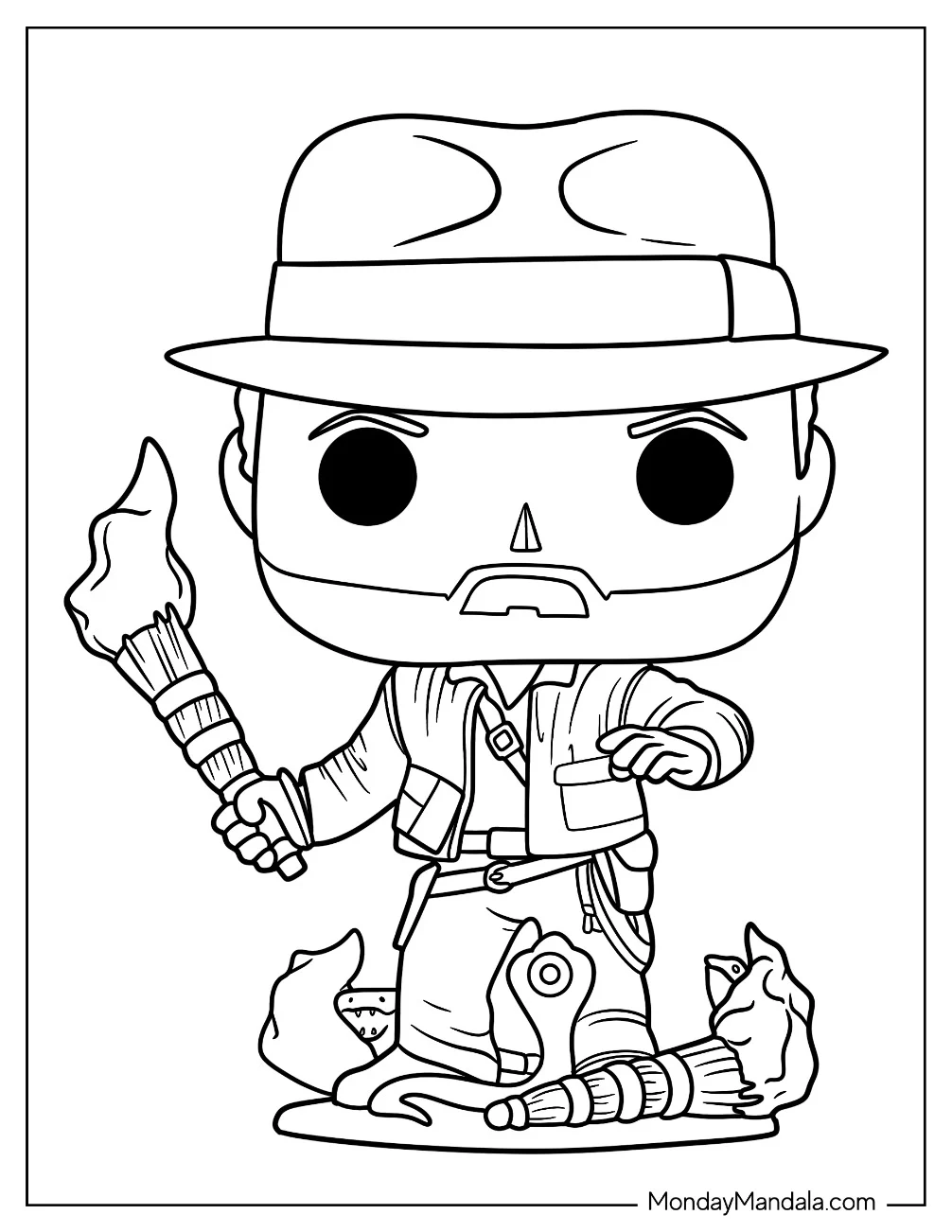 Funko Pop Indiana Jones Coloring Page Holding Torch coloring page