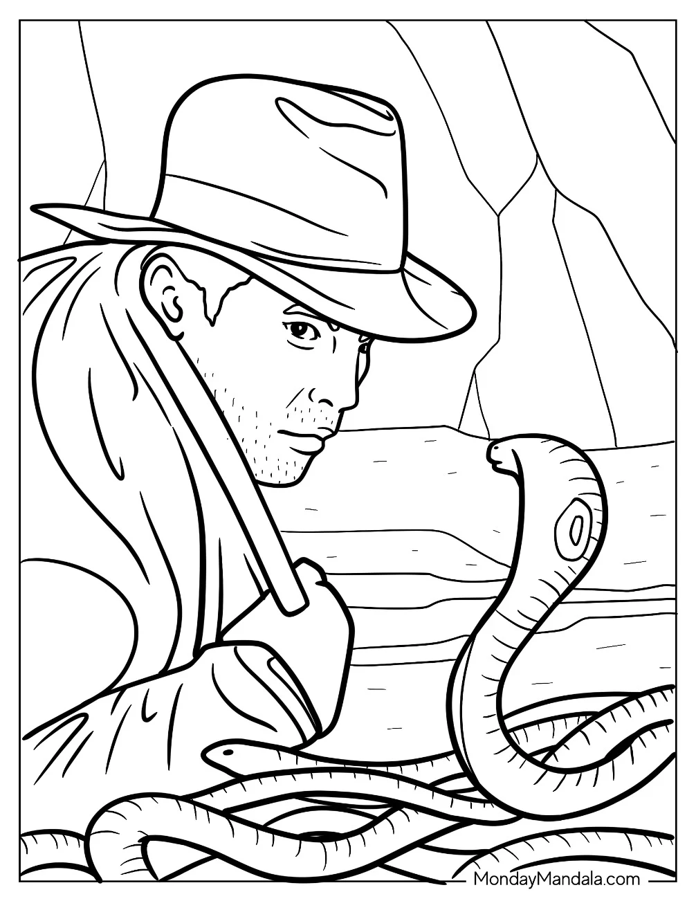 Indiana Jones Coloring Page Facing A Serpent coloring page — printable line art