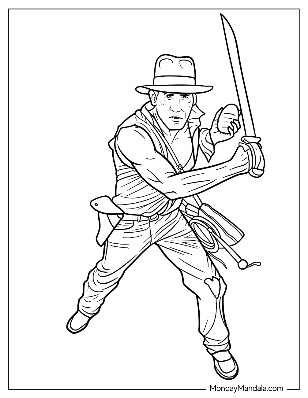 Indiana Jones Coloring Page Holding A Machete coloring page