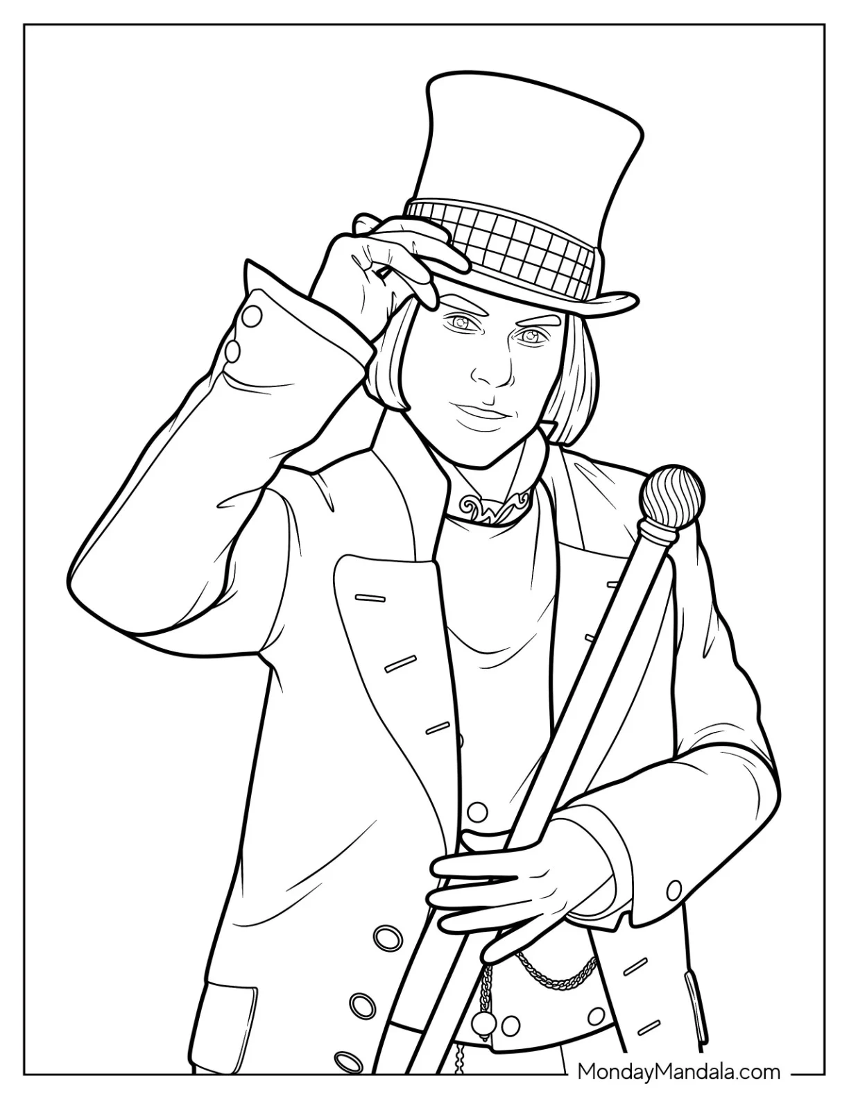 Johnny Depp Willy Wonka Coloring Page Holding Top Hat coloring page