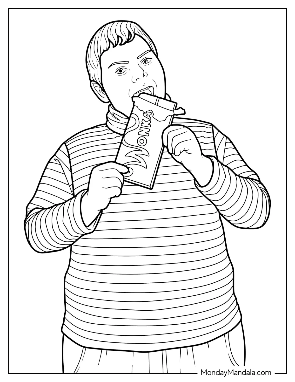 Willy Wonka Coloring Page Of Augustus Gloop Eating Chocolate coloring page