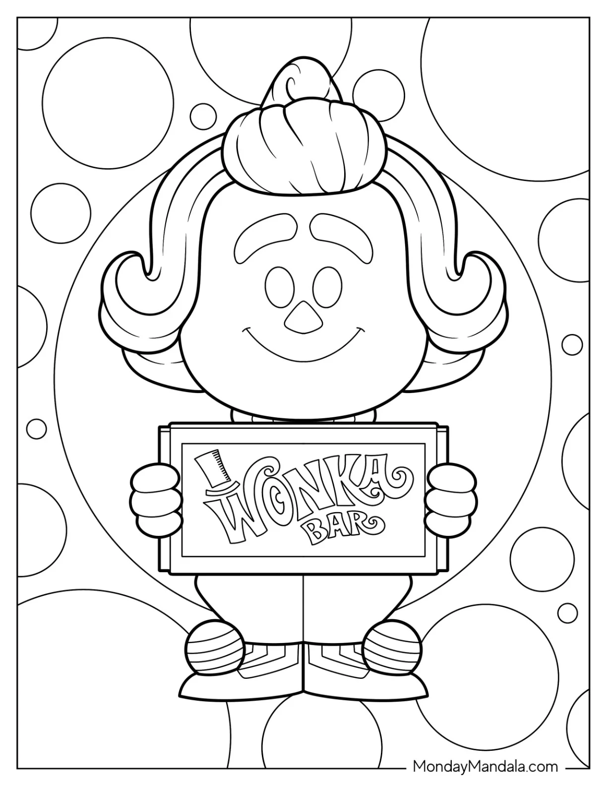 Willy Wonka Coloring Page Of Cute Chibi Oompa Loompa Holding Wonka Bar For Preschoolers coloring page