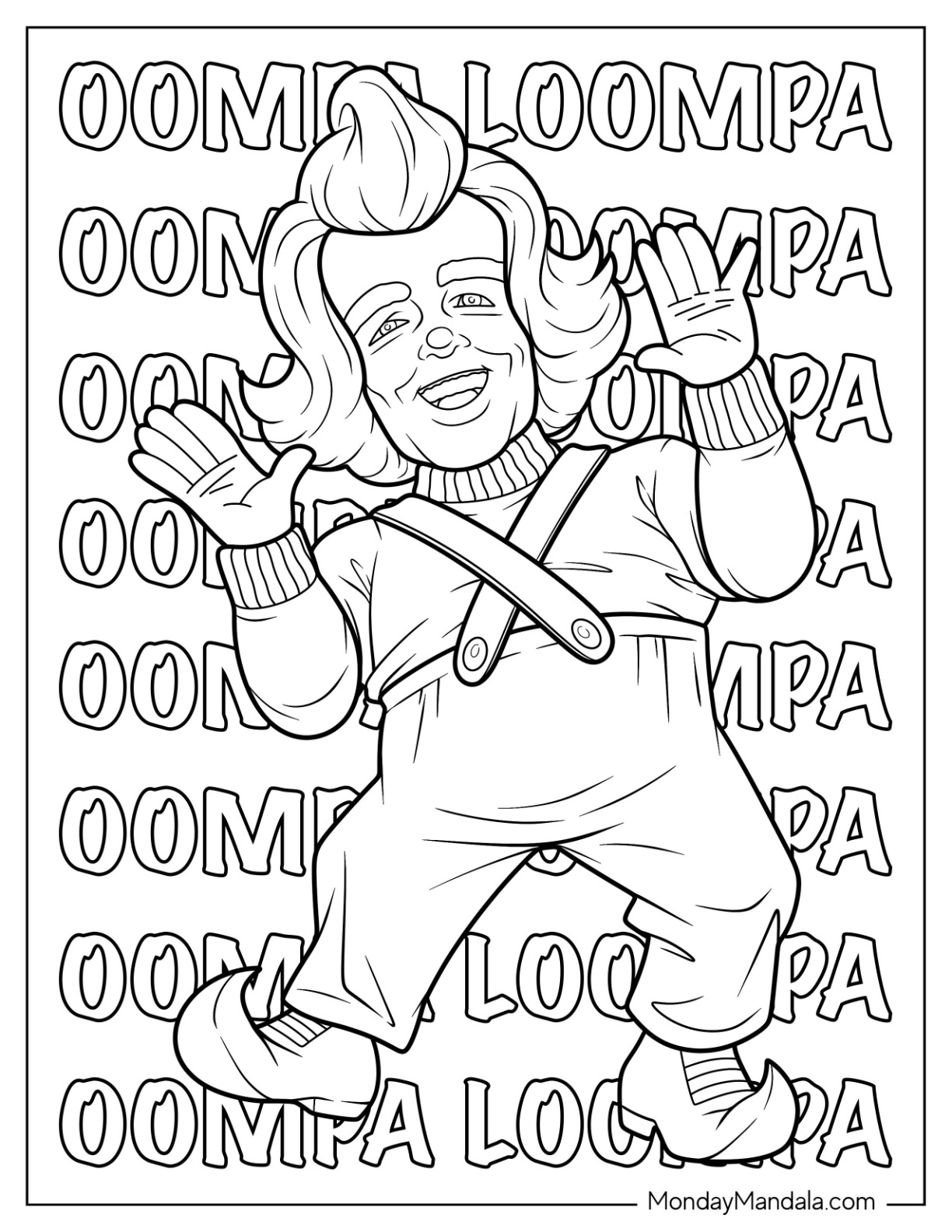 Willy Wonka Coloring Page Of Dancing Oompa Loompa For Kids coloring page