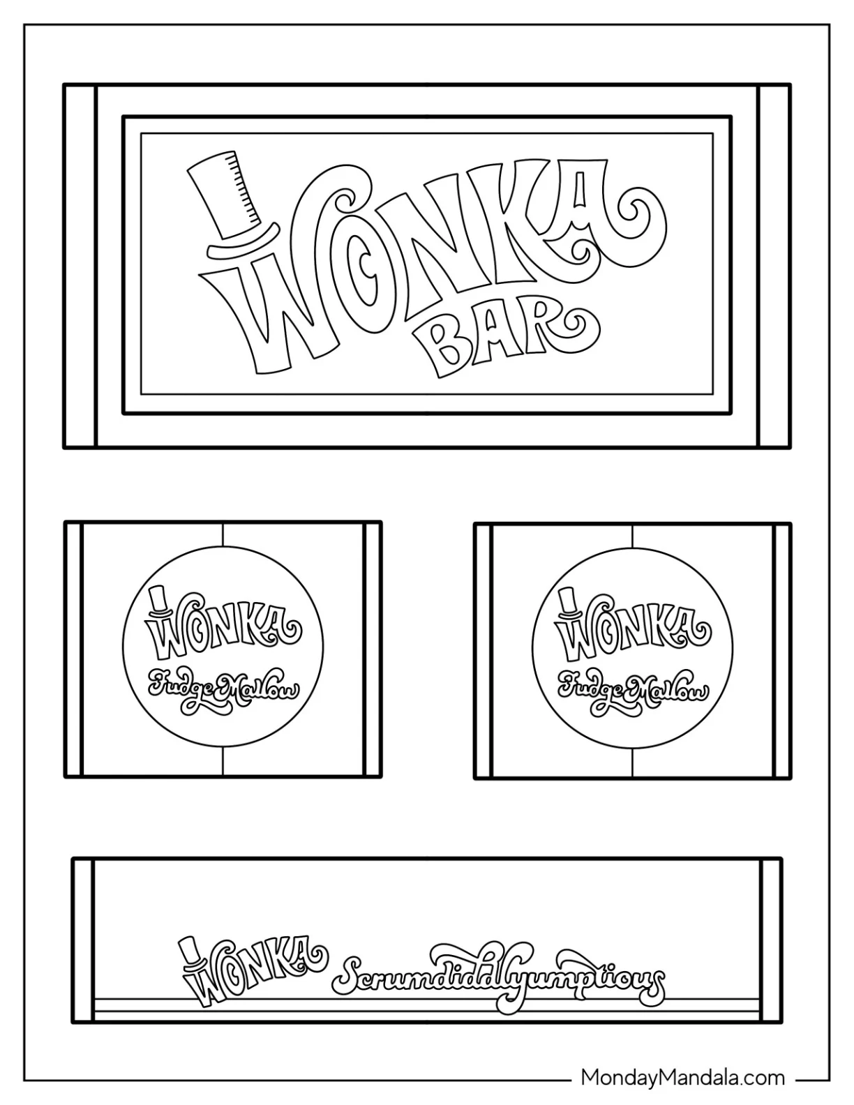 Willy Wonka Coloring Page Of Simple Wonka Chocolate Bars coloring page