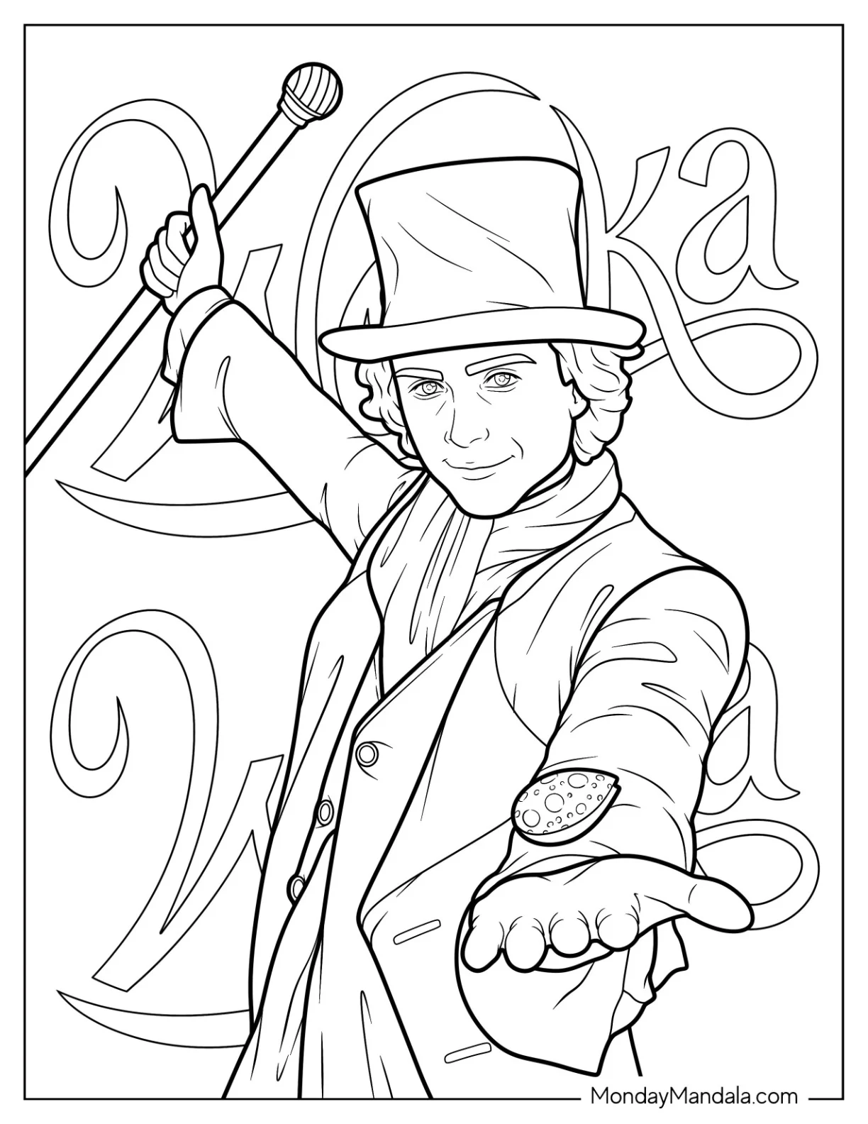 Young Timothée Chalamet Willy Wonka Coloring Page For Kids coloring page
