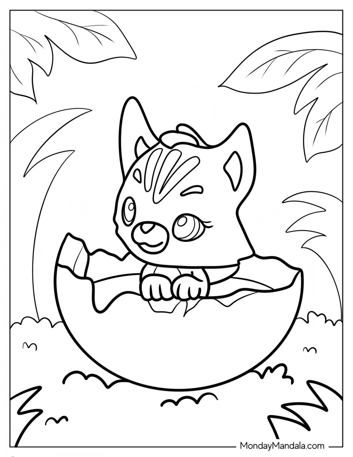 Chibi Hatchimals Coloring Page Of Kitten Inside Egg coloring page