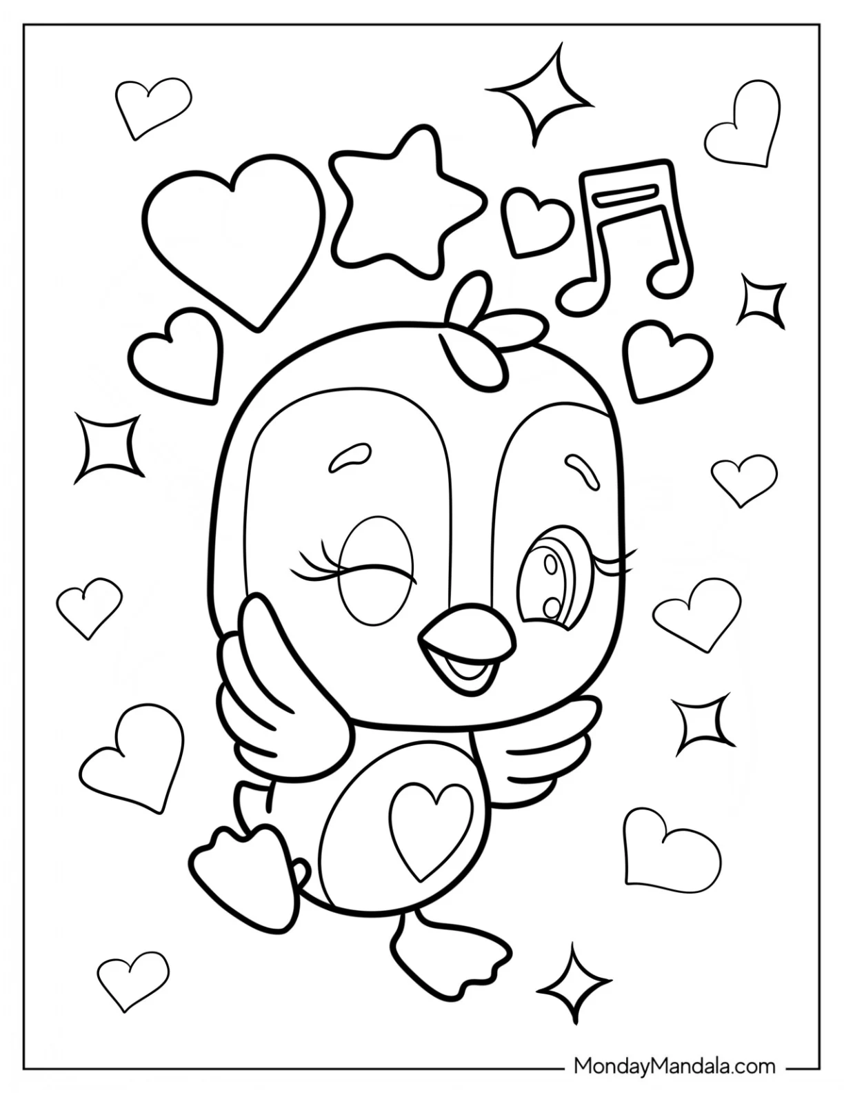 Hatchimals Coloring Page Kawaii Penguala Dancing coloring page — printable line art