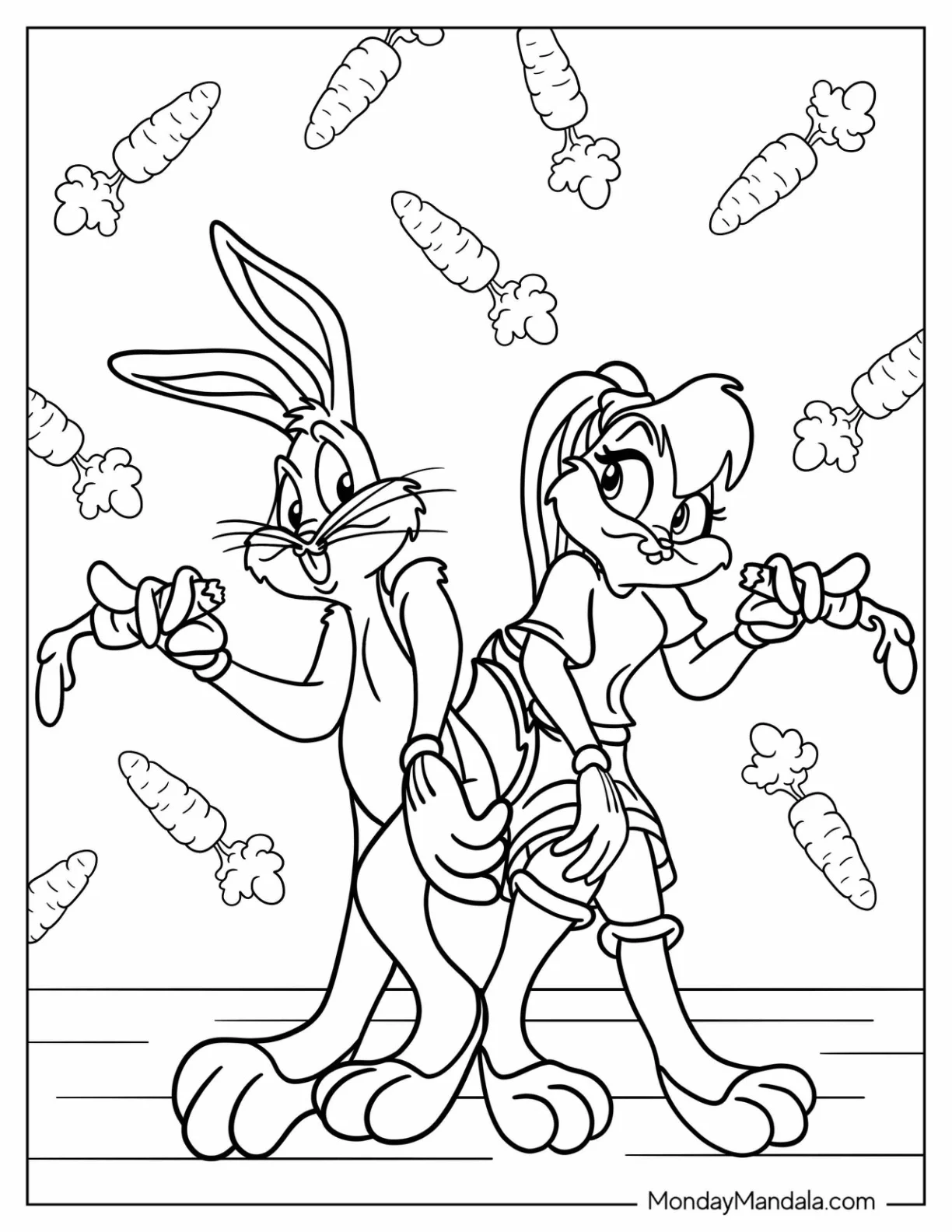 Bugs Bunny Coloring Page And Lola Bunny Eating Carrots coloring page