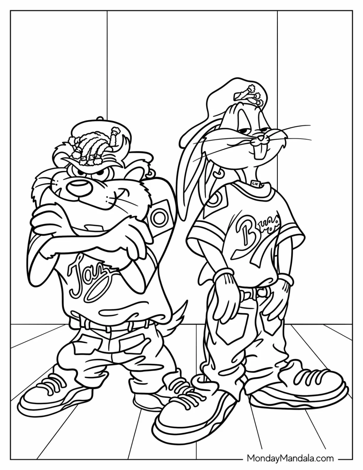 Bugs Bunny Coloring Page and Tasmanian Devil In Baseball Outfit coloring page