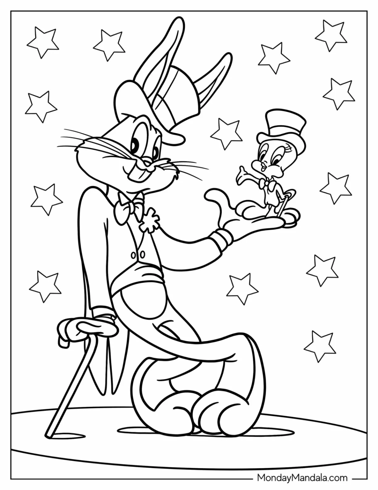 Bugs Bunny Coloring Page And Tweety Bird In Magician Outfits coloring page