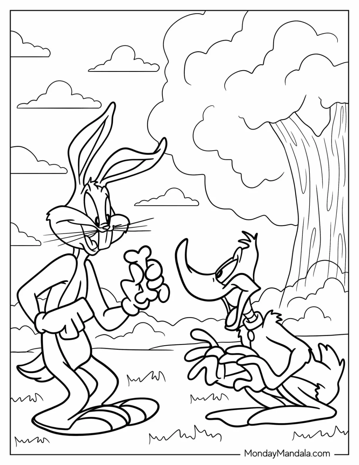 Bugs Bunny Coloring Page Holding Up Bone For Daffy Duck coloring page