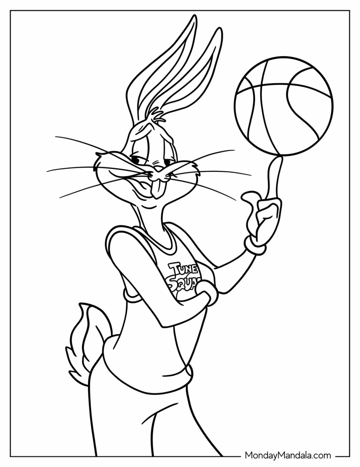 Bugs Bunny Coloring Page Twirling Basketball On Finger For Kids coloring page