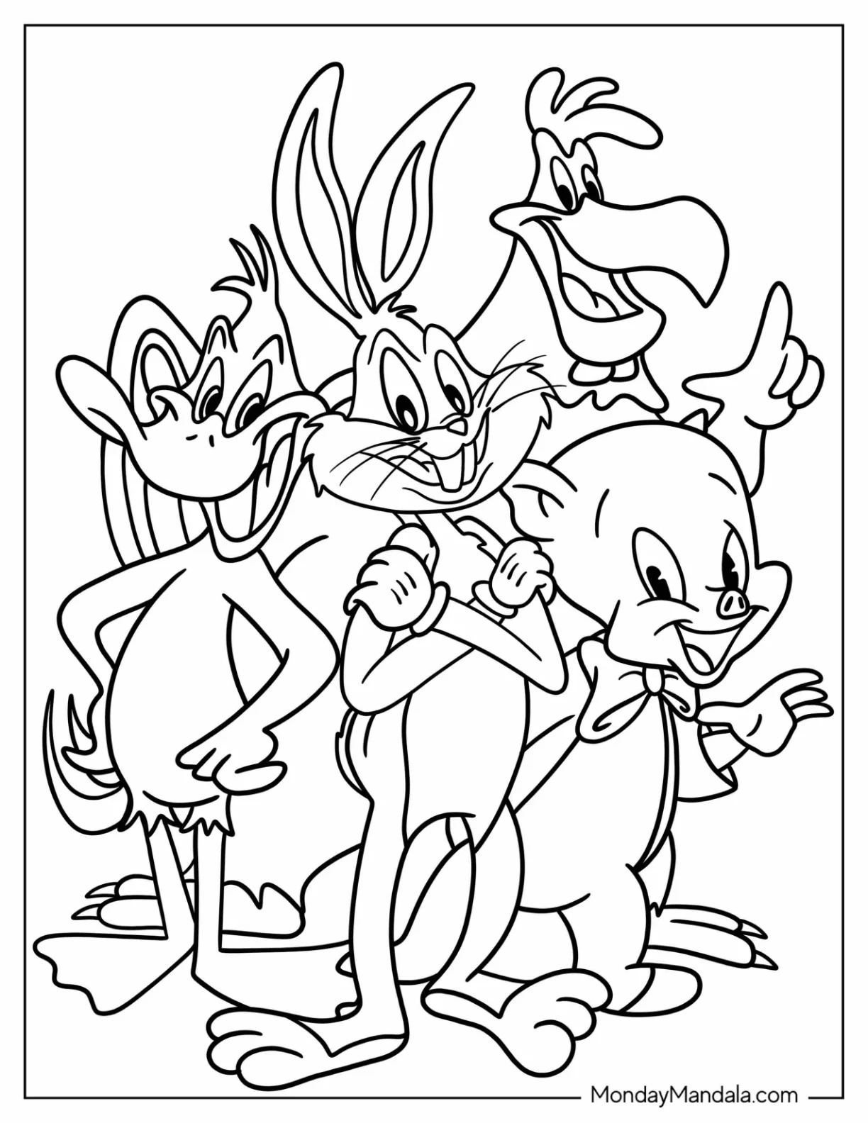 Bugs Bunny Coloring Page With Daffy Duck, Porky Pig, And Foghorn Leghorn coloring page