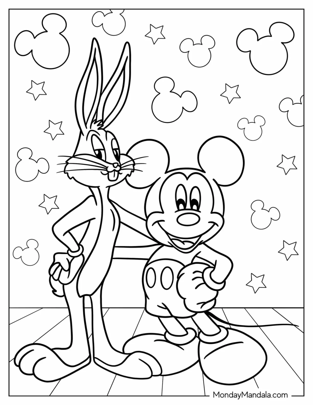 Bugs Bunny Coloring Page With Mickey Mouse coloring page — printable line art