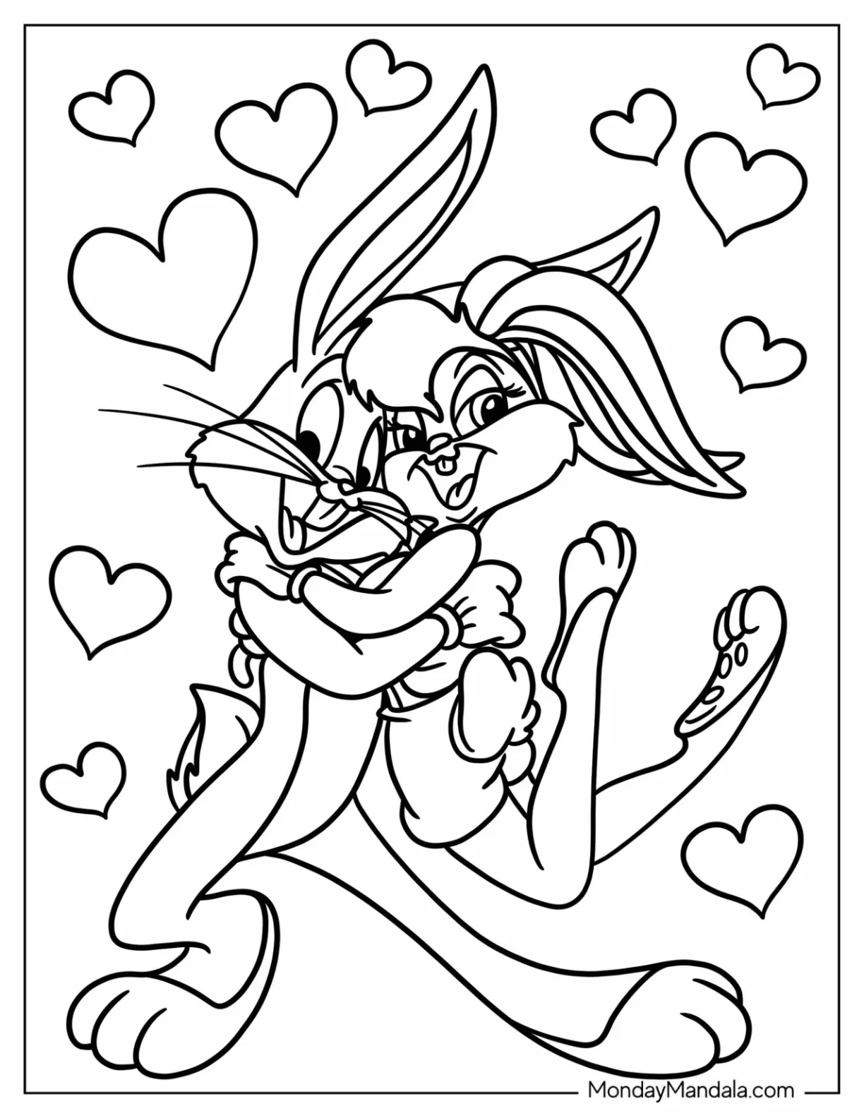 Cute Bugs Bunny Coloring Page Embracing Lola Bunny coloring page