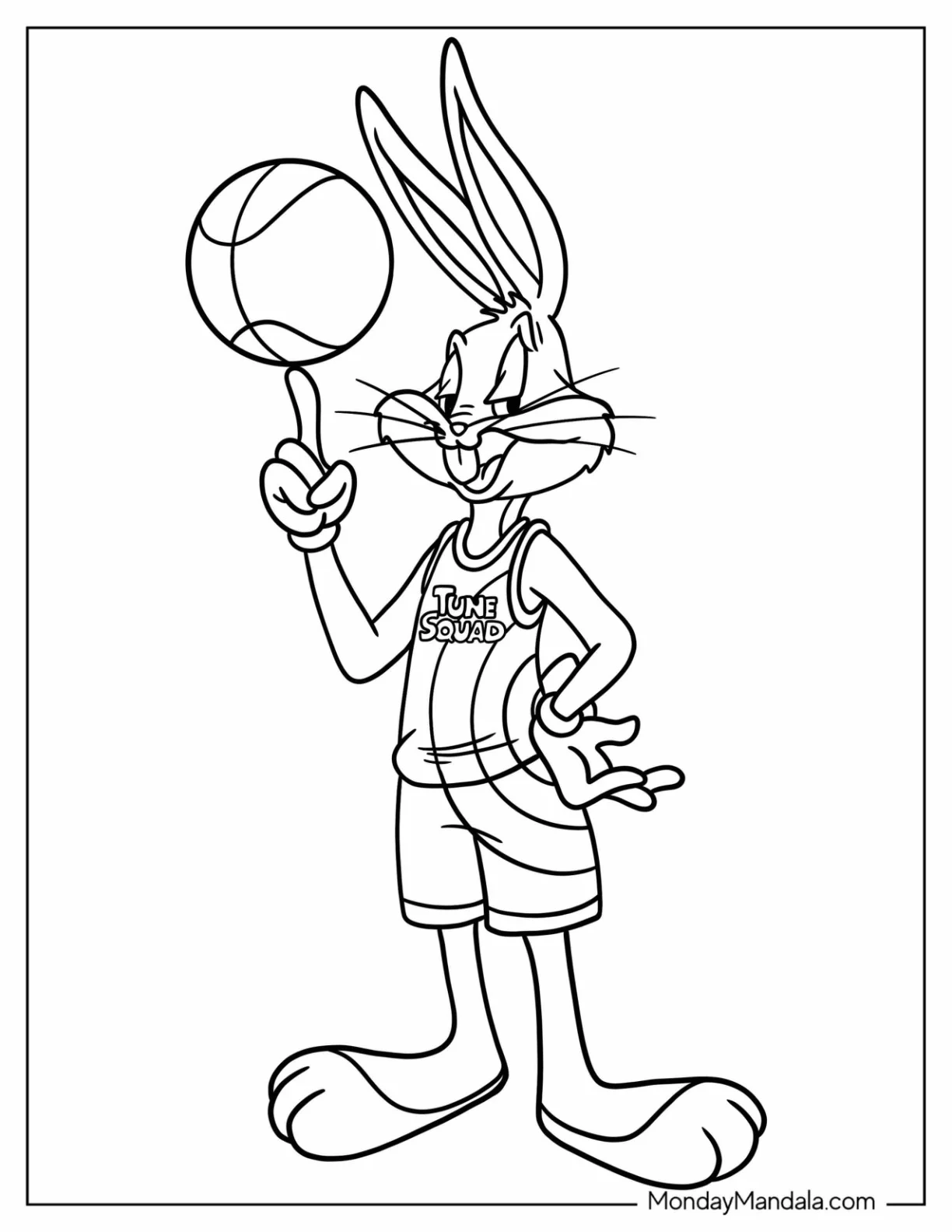 Easy Bugs Bunny Coloring Page In Basketball Outfit coloring page