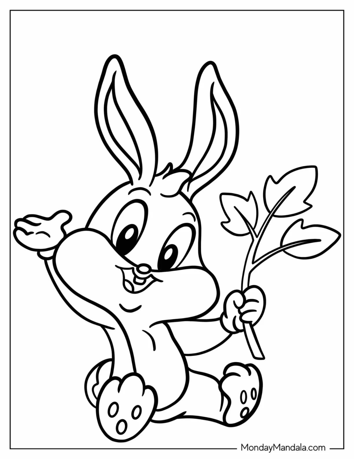 Kawaii Baby Bugs Bunny Coloring Page Holding Tree Branch For Kids coloring page